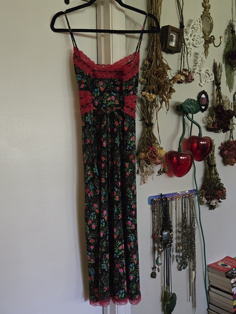 Betsey Johnson Slip Style Lace Panel Floral Midi Dress Md - Picture 5 of 7